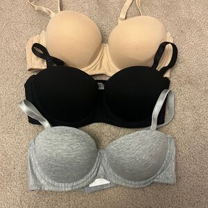 3 pack push up balconette/strapless bras